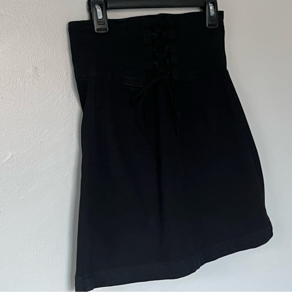 Express Tie Lace Up Stretch Pencil Knee Length Mini Skirt Black Small XS 2 - Picture 3 of 10